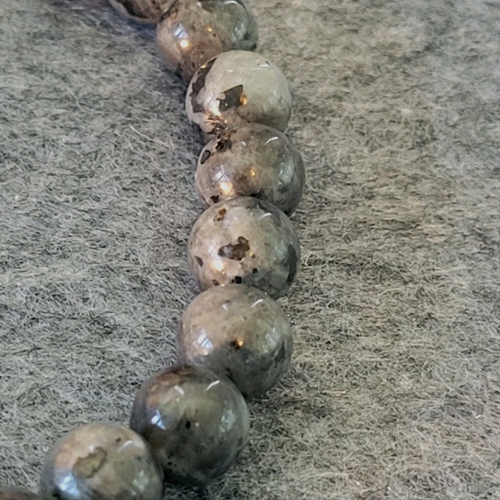 Larvikite Natural Stone Stretch Bracelet Dark Gray Feldspar Beads Boho